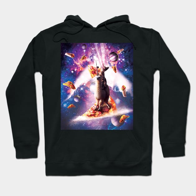 Laser Eyes Space Cat Riding On Surfing Llama Unicorn Hoodie by Random Galaxy